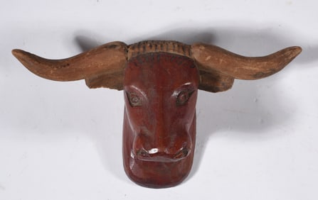 Carved and painted Bulls Head