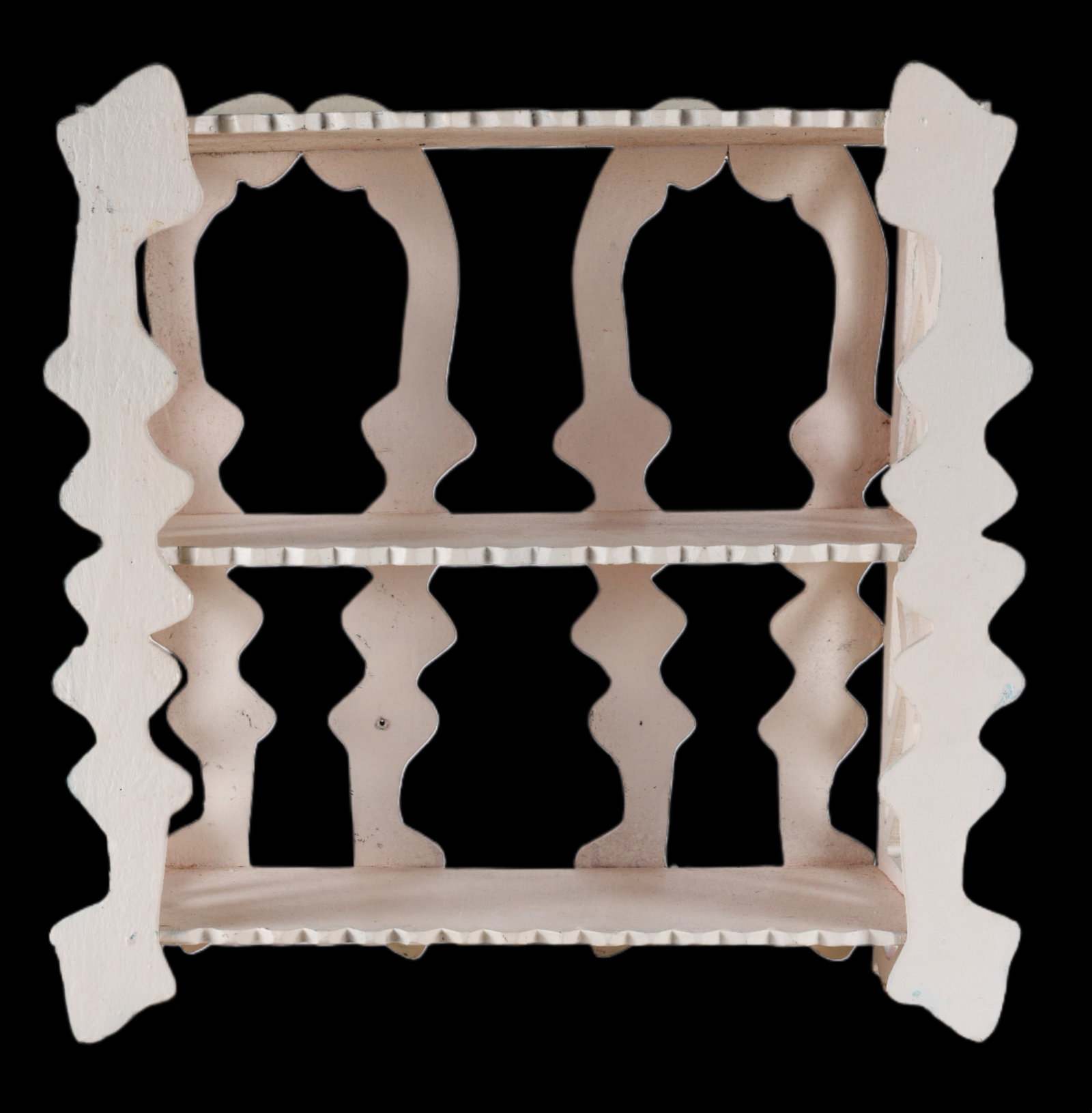 Folky What Not Shelf: 18" x 7" x 18" painted white, ca. 1940