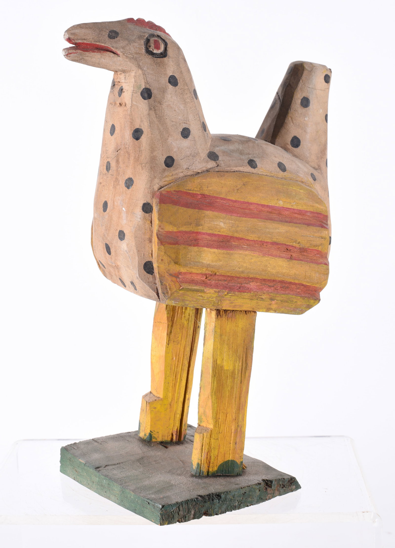 Folk Art Carved and Painted Chicken: 7" x 11" mid 20th century, painted and carved chicken.