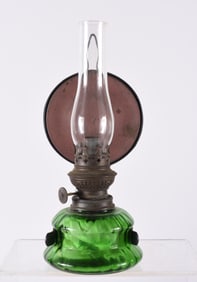 Antique Green Glass Oil Lamp