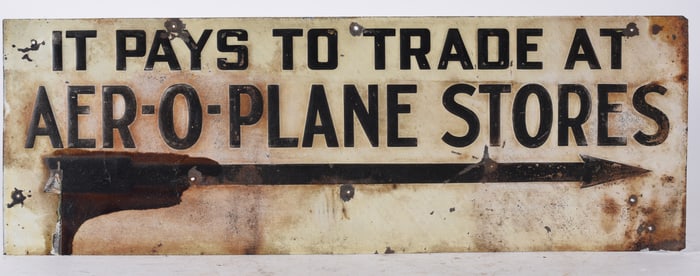 Embossed Tin Sign Aeroplane Stores