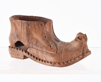 Folk Art Carved Shoe with Mouse