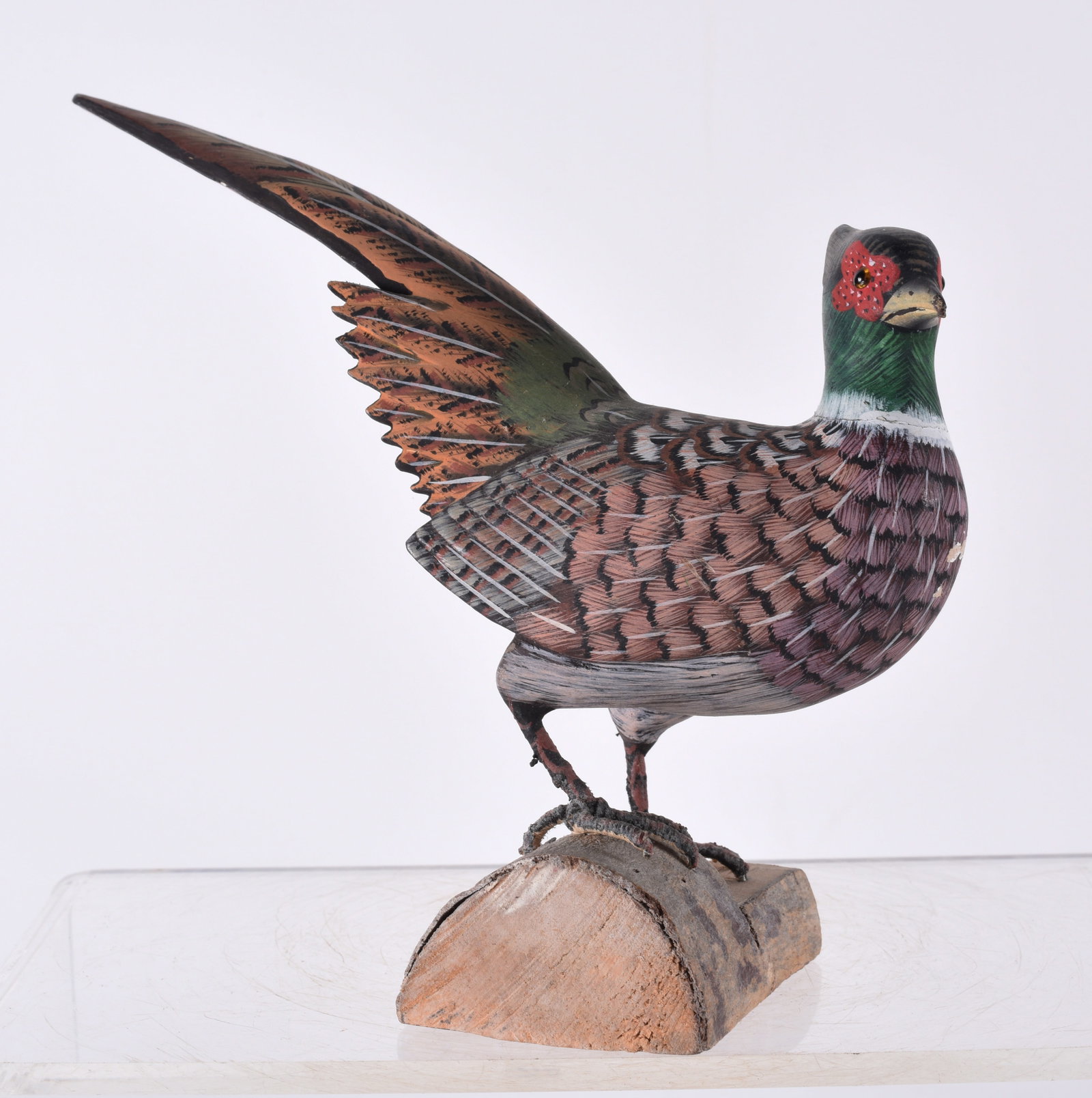 Carved Wooden Bird: 8" x 6" signed on bottom, carved wood and paint