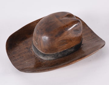 Small Wooden Carved Cowboy Hat