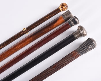 Antique Silver Top Walking Stick Group (5)