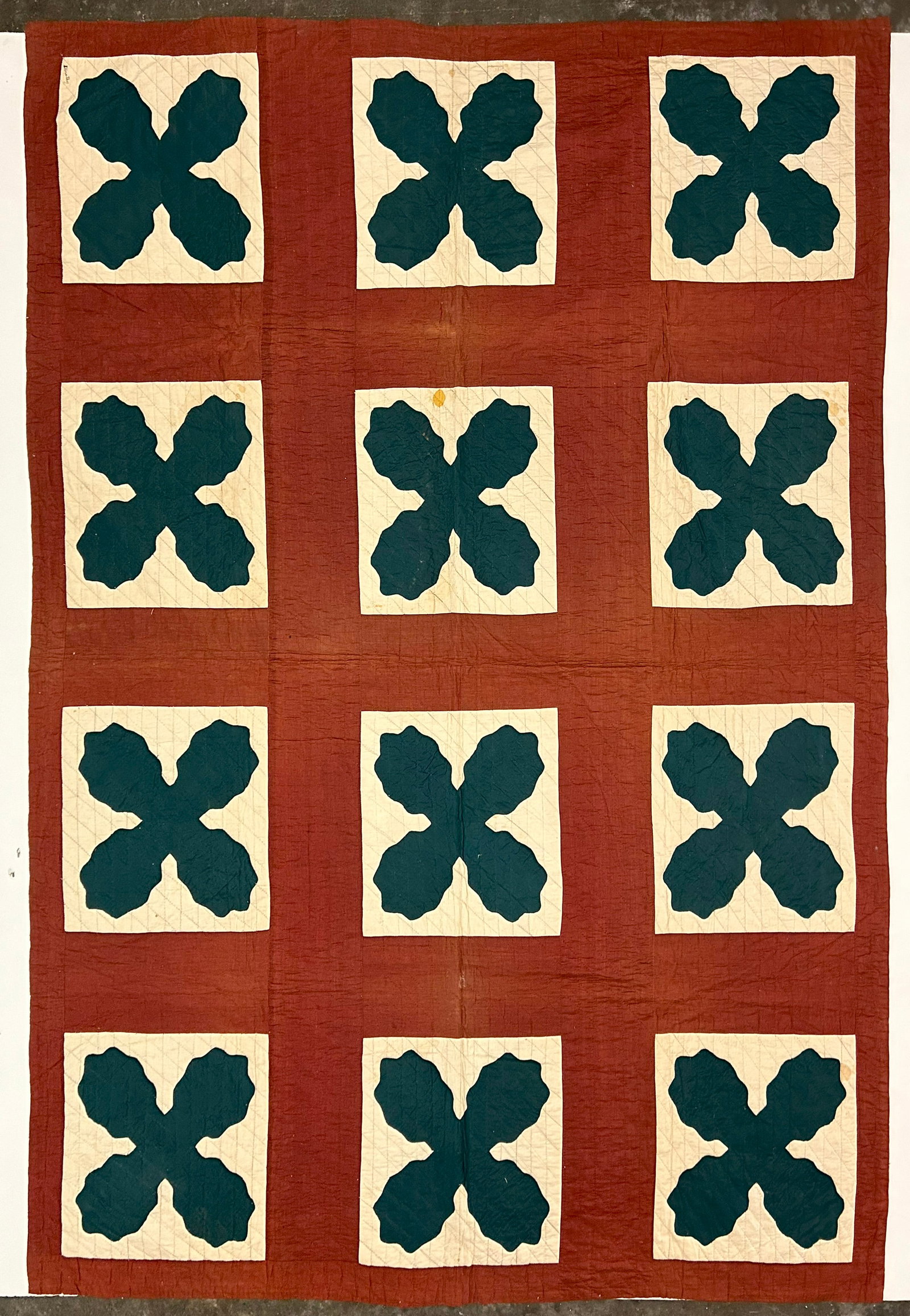 Early 20th Century American Textile Hand Made Quilt: 73.5" x 97" from a 30 year collection of quilts. These quilts are in overall good condition please see photos for holes and stains as they will be pictured. Some of these quilts are fantastic patterns