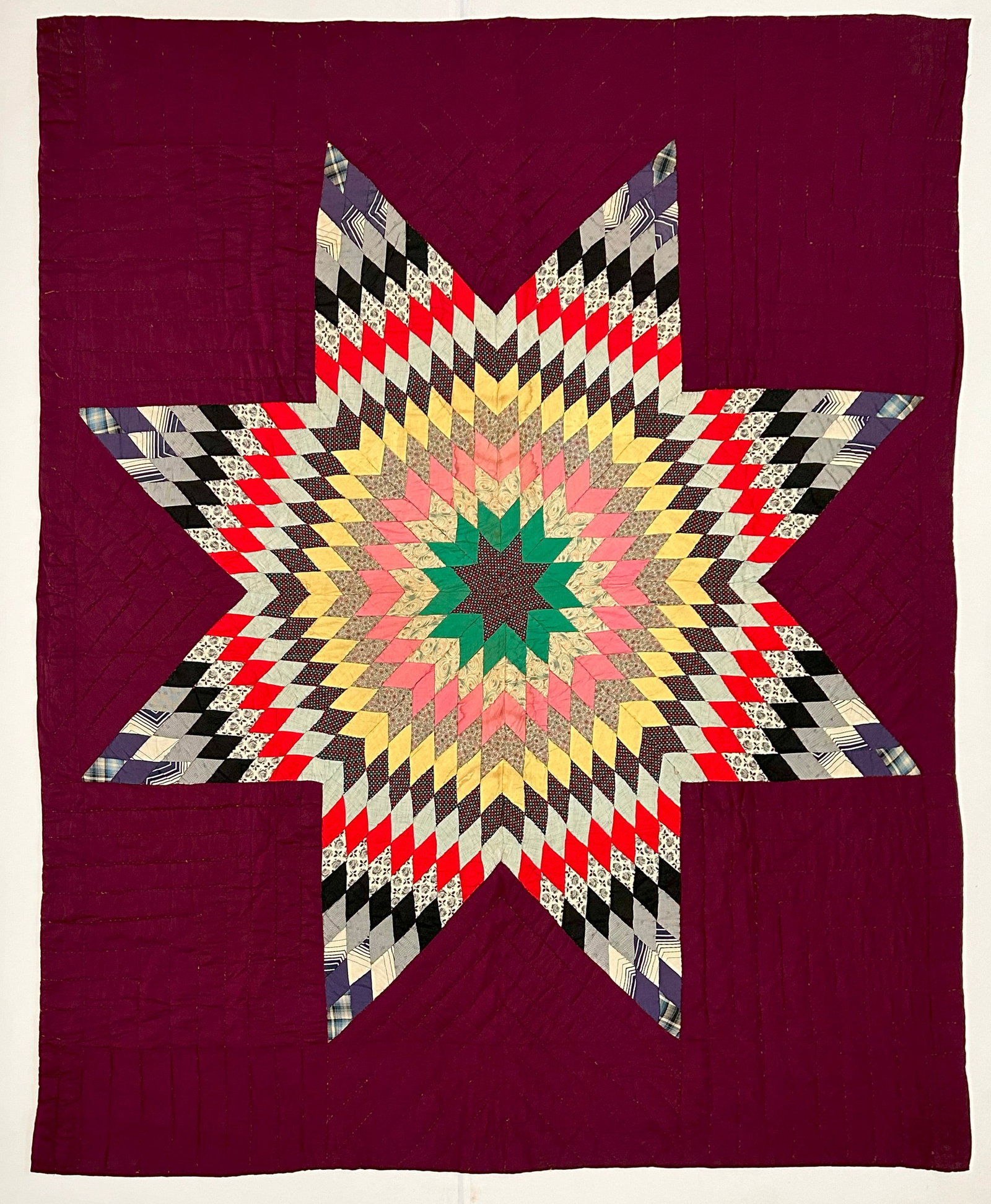 Early 20th Century American Textile Hand Made Quilt: 76" x 66" from a 30 year collection of quilts. These quilts are in overall good condition please see photos for holes and stains as they will be pictured. Some of these quilts are fantastic patterns t