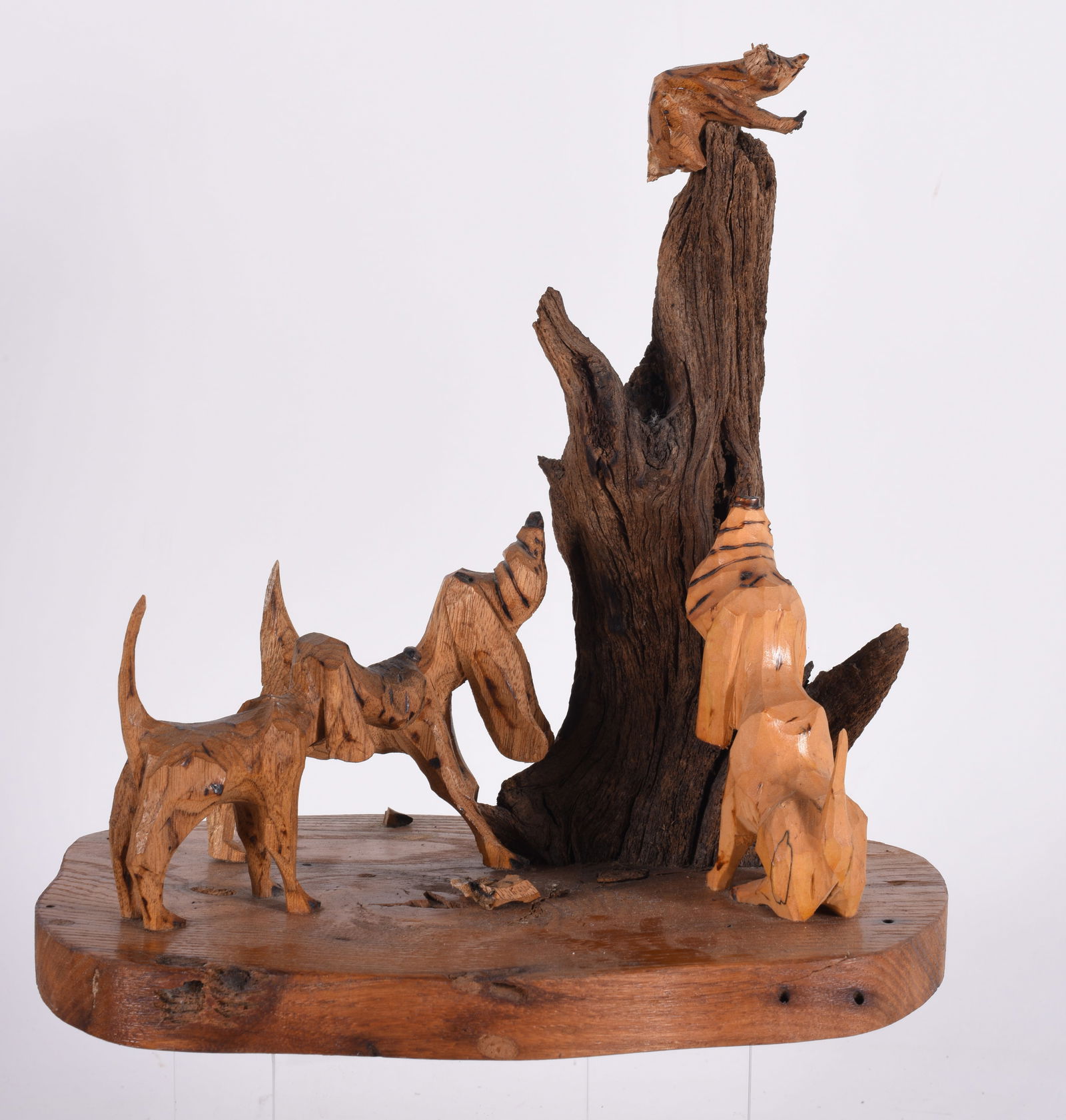 Folk Art Carved Dog and Racoon Scene (1 of 3)