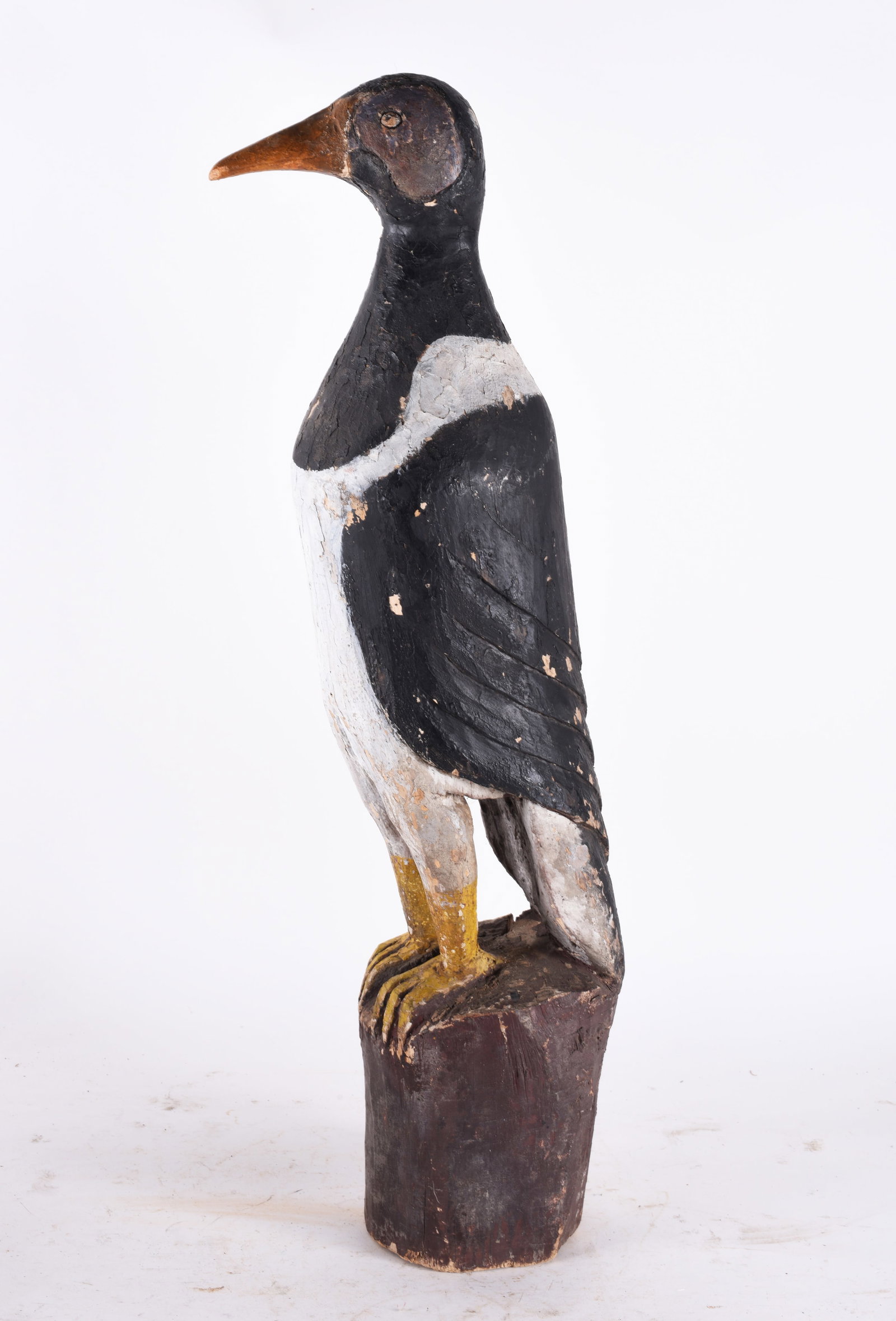 Carved Wooden Penguin Decoy: 32" carved penguin ca. 1950. wood and paint.