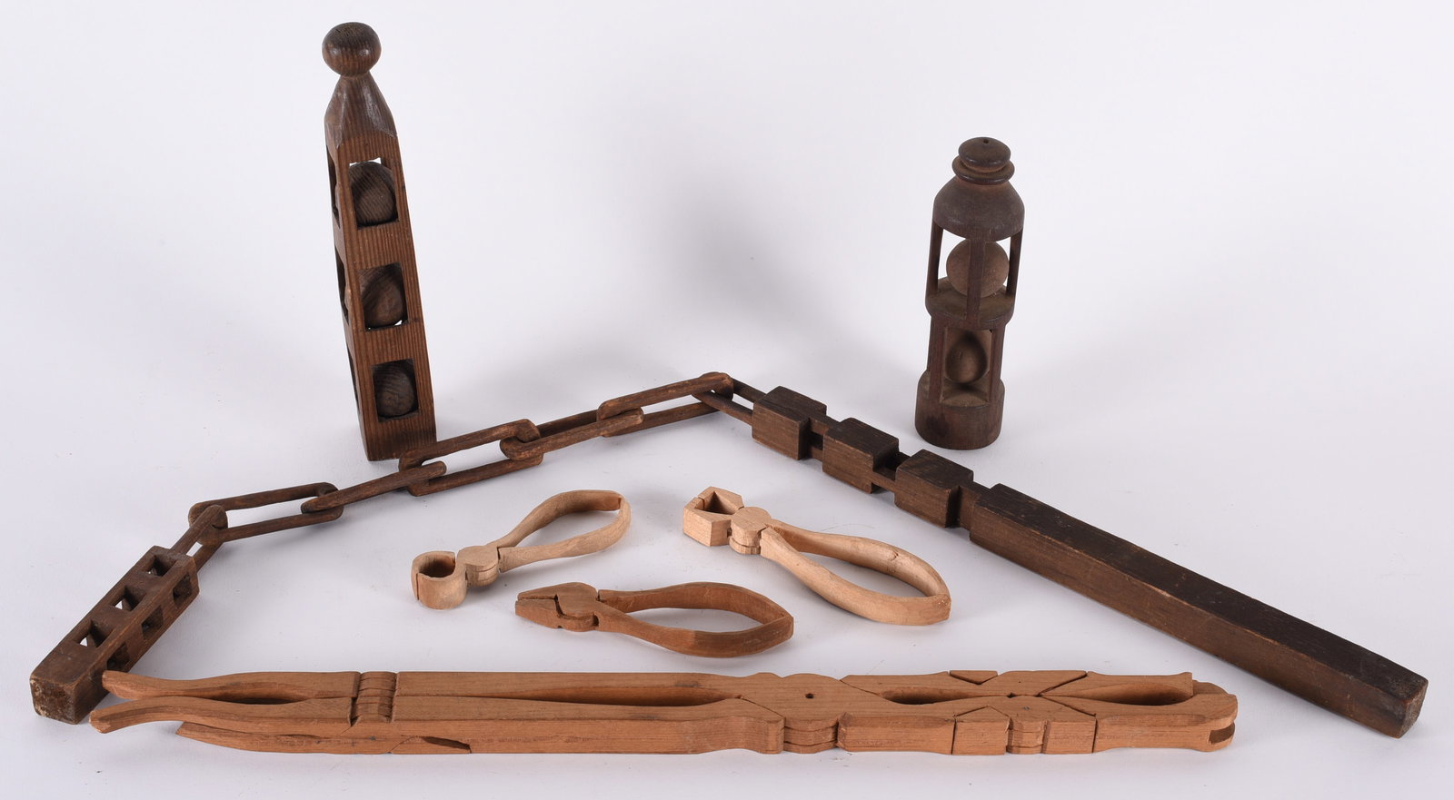 Folk Art Carved Ball and Cage Group (1 of 4)