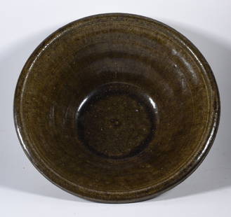 Lanier Meaders Bowl: 9.5" x 4" alkaline glaze signed on bottom, Lanier Meaders bowl.