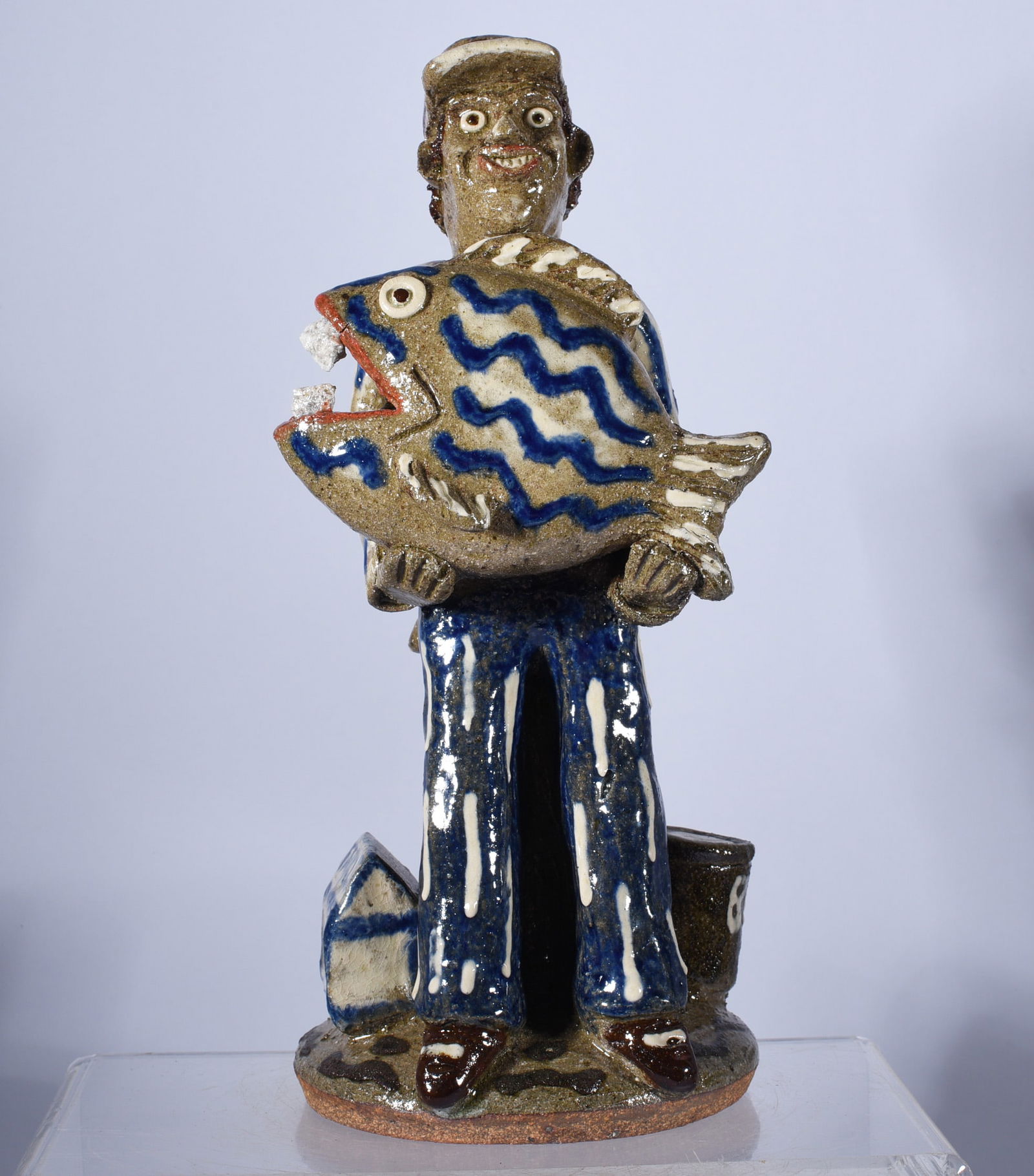 Clint Alderman Pottery Figural: 11" signed. Excellent figural by GA potter Clint Alderman.