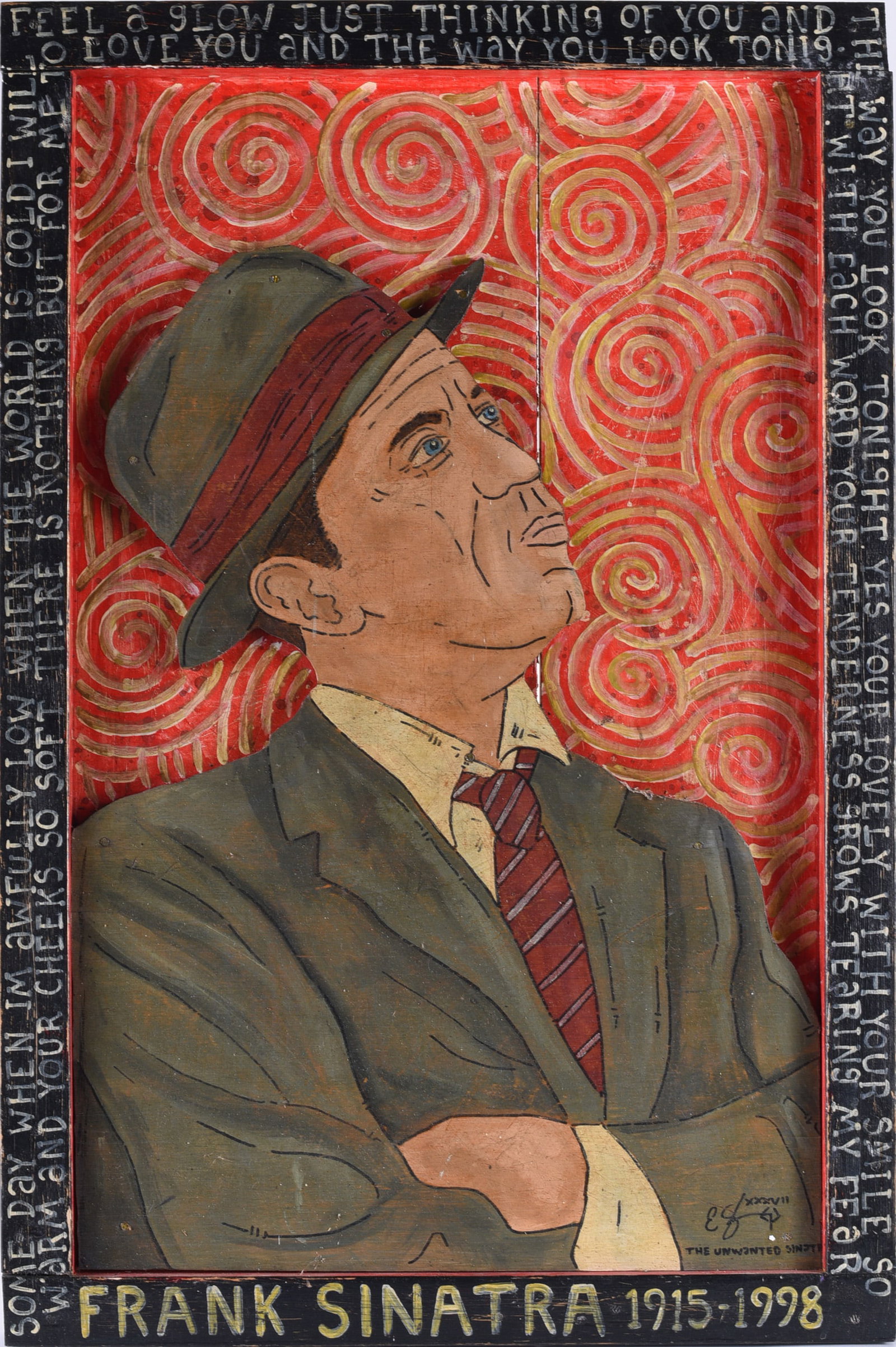 Eric Cunningham Folk Art Painting: 19" x 28" painting collage by Eric Cunningham. A very tallented artist from Tennessee. Signed. Paint and wood.