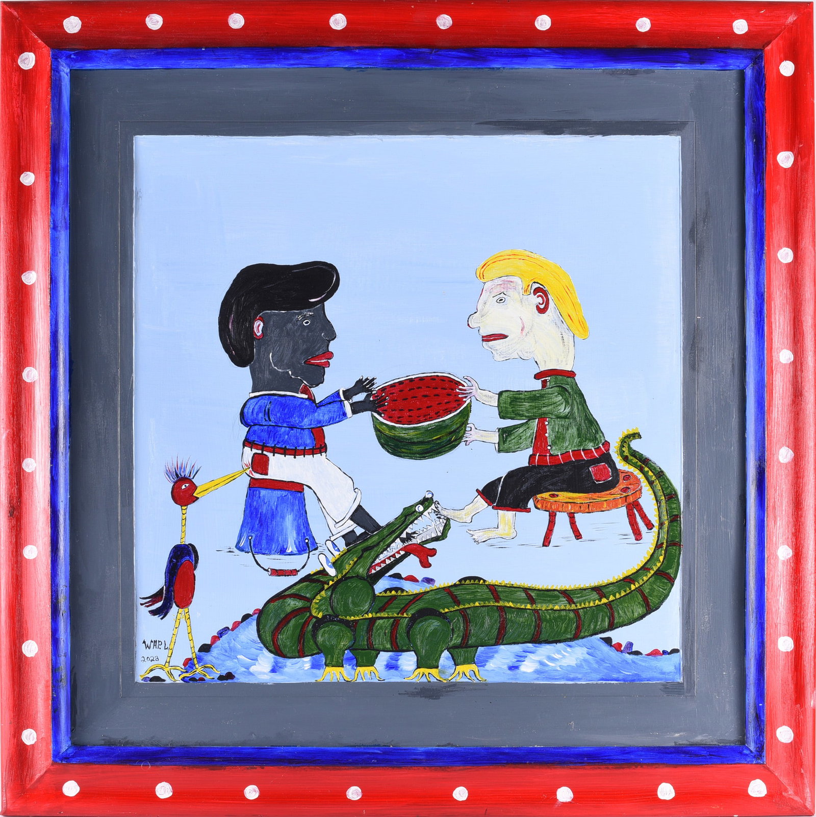 Wade Ledbetter Folk Art Painting: 28.5" x 28.5" paint on artistboard. Signed lower left.