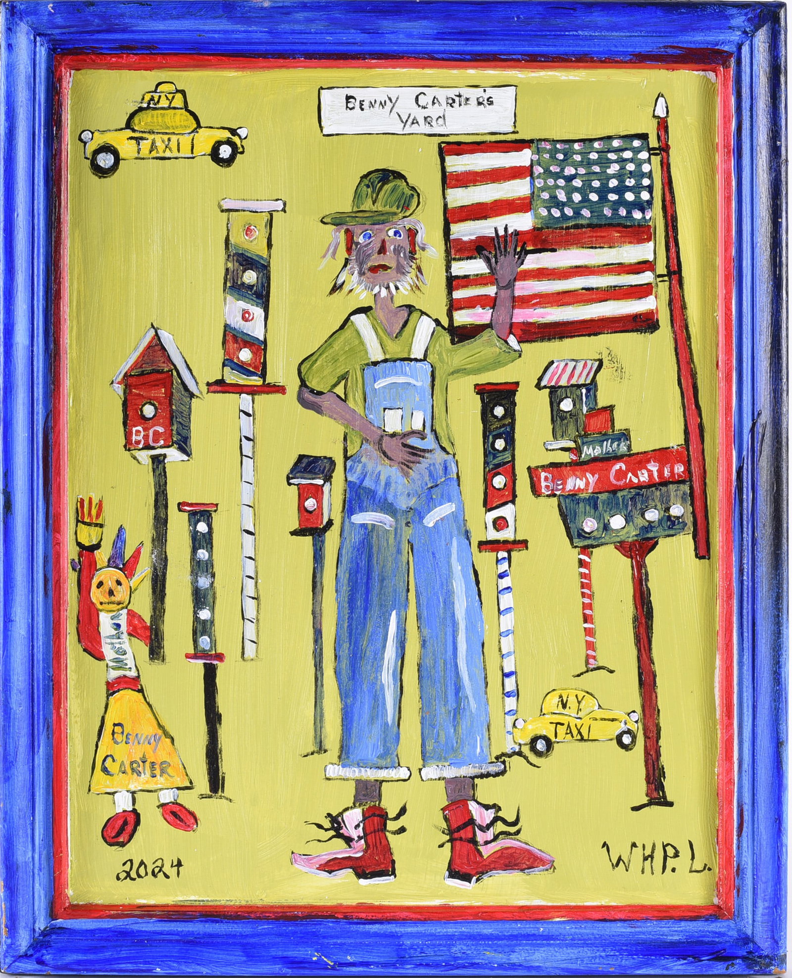 Wade Ledbetter Folk Art Painting: 11" x 13" paint on artistboard. Signed lower left.