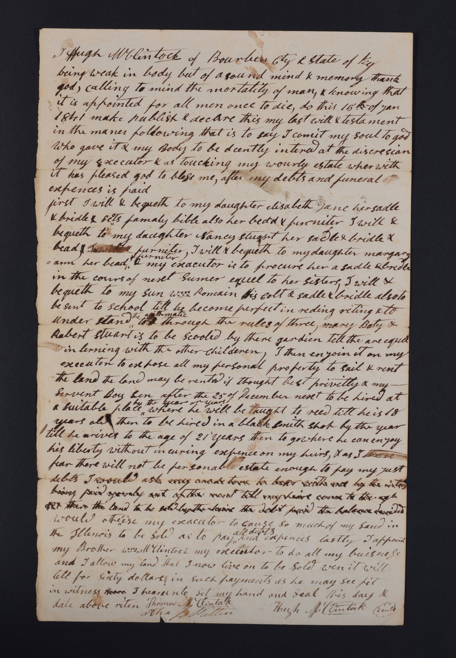 Slave Will from 1841 "wants slave to be a blacksmith and free" (1 of 5)