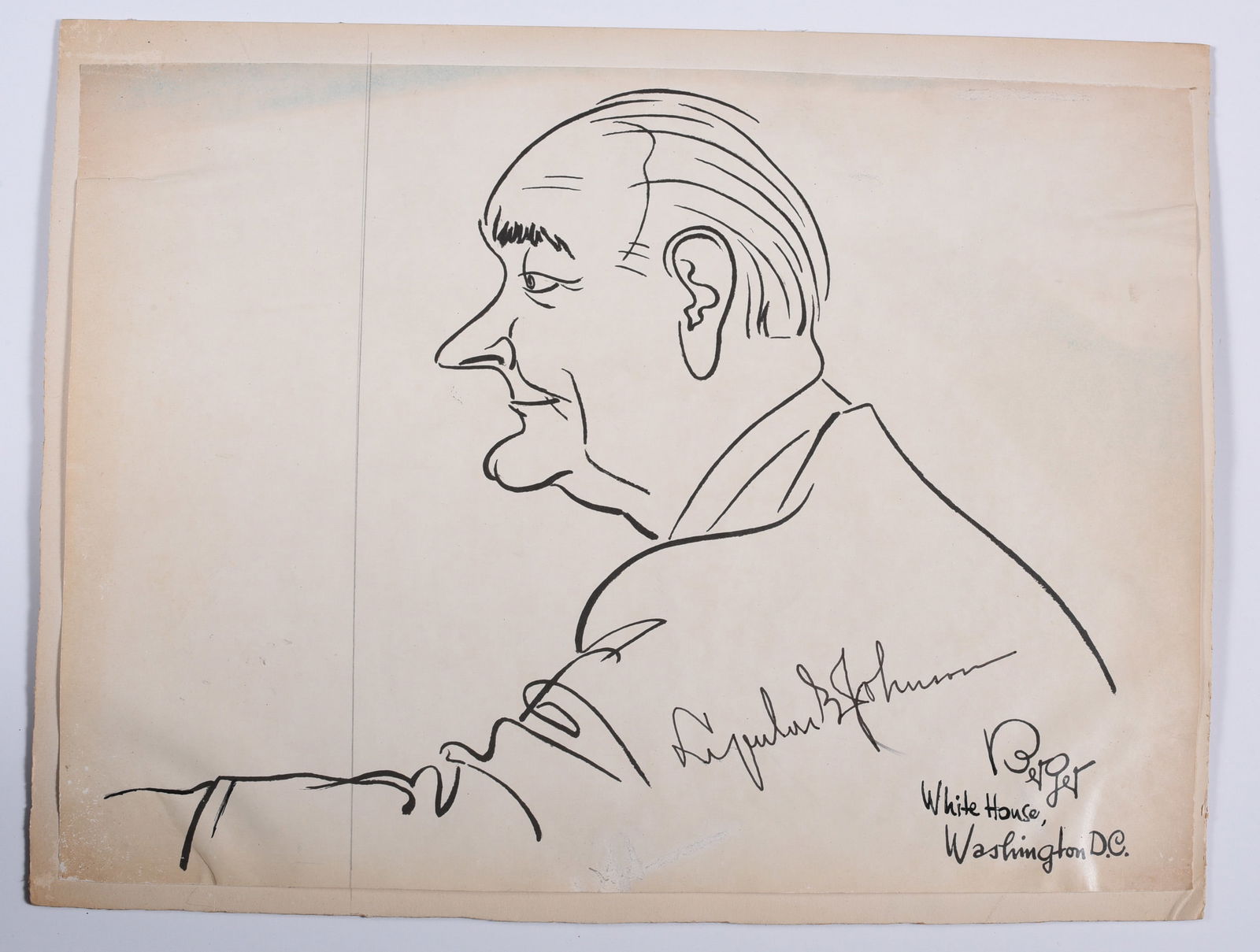 Oscar Berger Sketch of Lyndon Baines Johnson Signed by Both (1 of 1)