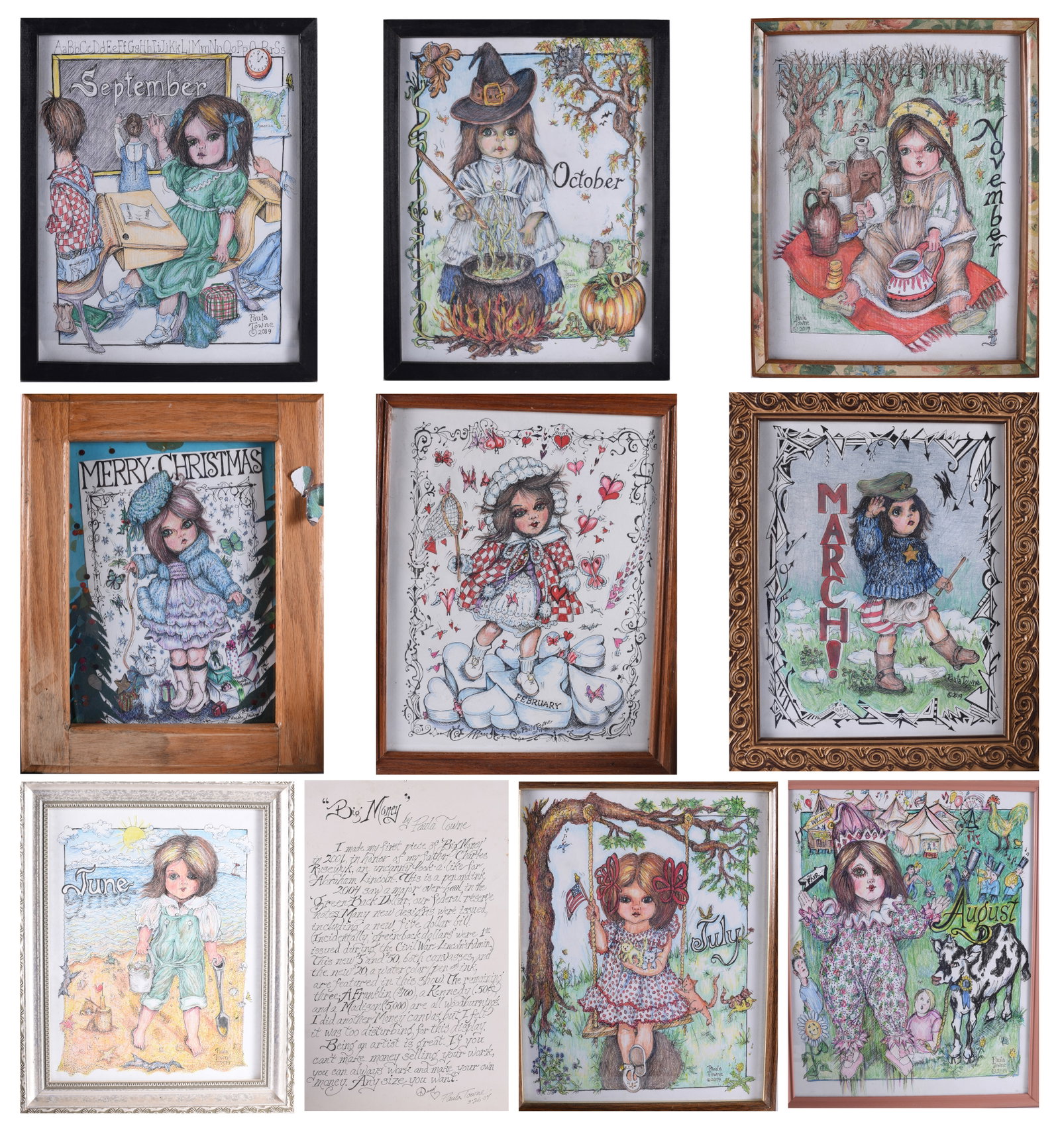 Paula Towne Drawing Group: average size is 12" x 16" painted by artist Paula Towne. Paula passed and left behind hundreds of wonderful paintings. She is a very gifted artist that paints on wood and other mediums.