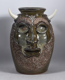 Ben North Folk Pottery Face Jar