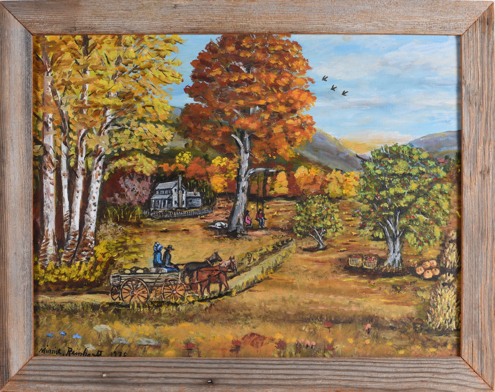 Minnie Reinhardt (1898 - 1986): 27" x 21" paint on artist board . Signed. sometimes called the "Grandma Moses of Catawba Valley".