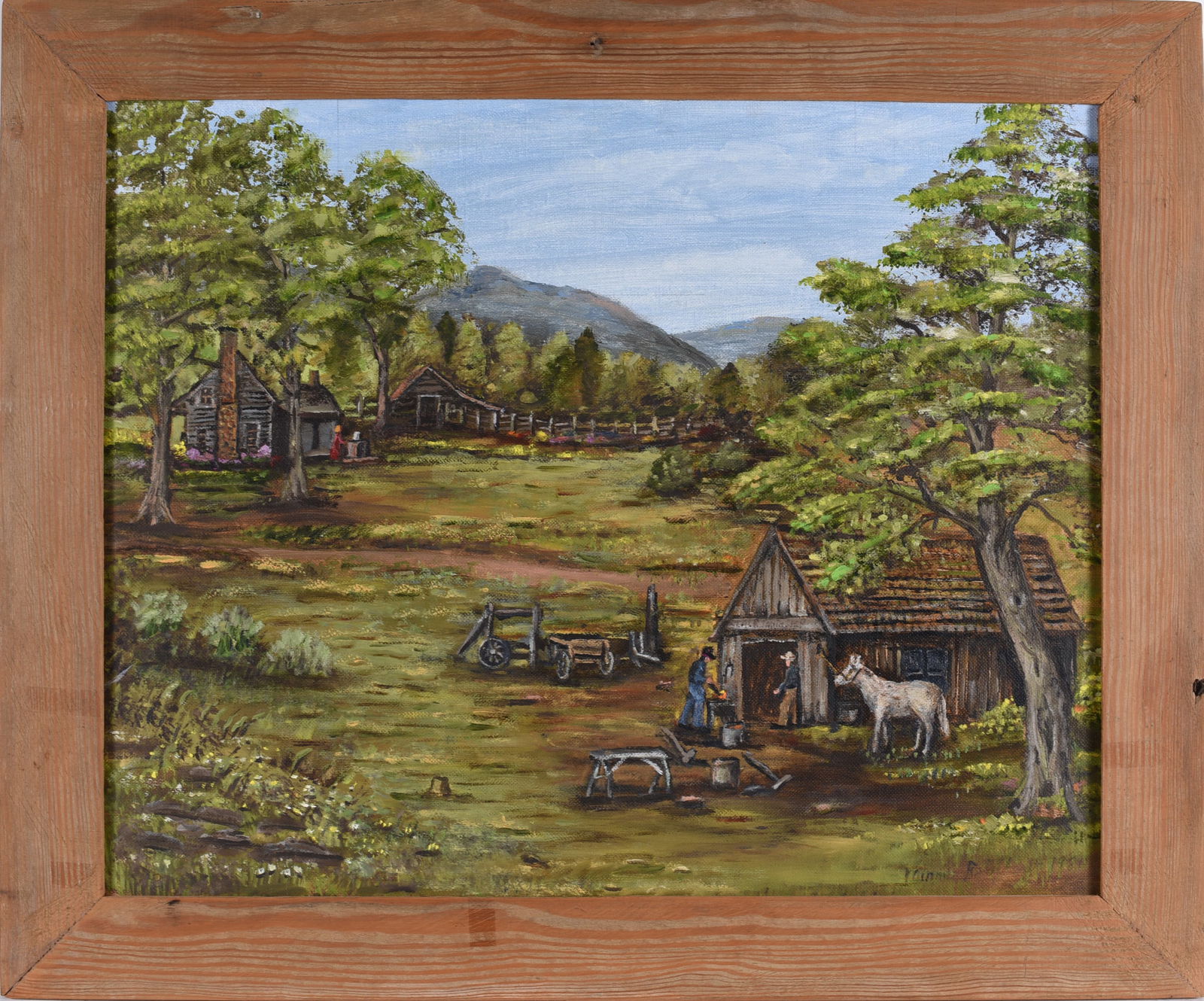 Minnie Reinhardt (1898 - 1986): 23.5" x 19.75" paint on artist board . Signed. sometimes called the "Grandma Moses of Catawba Valley".