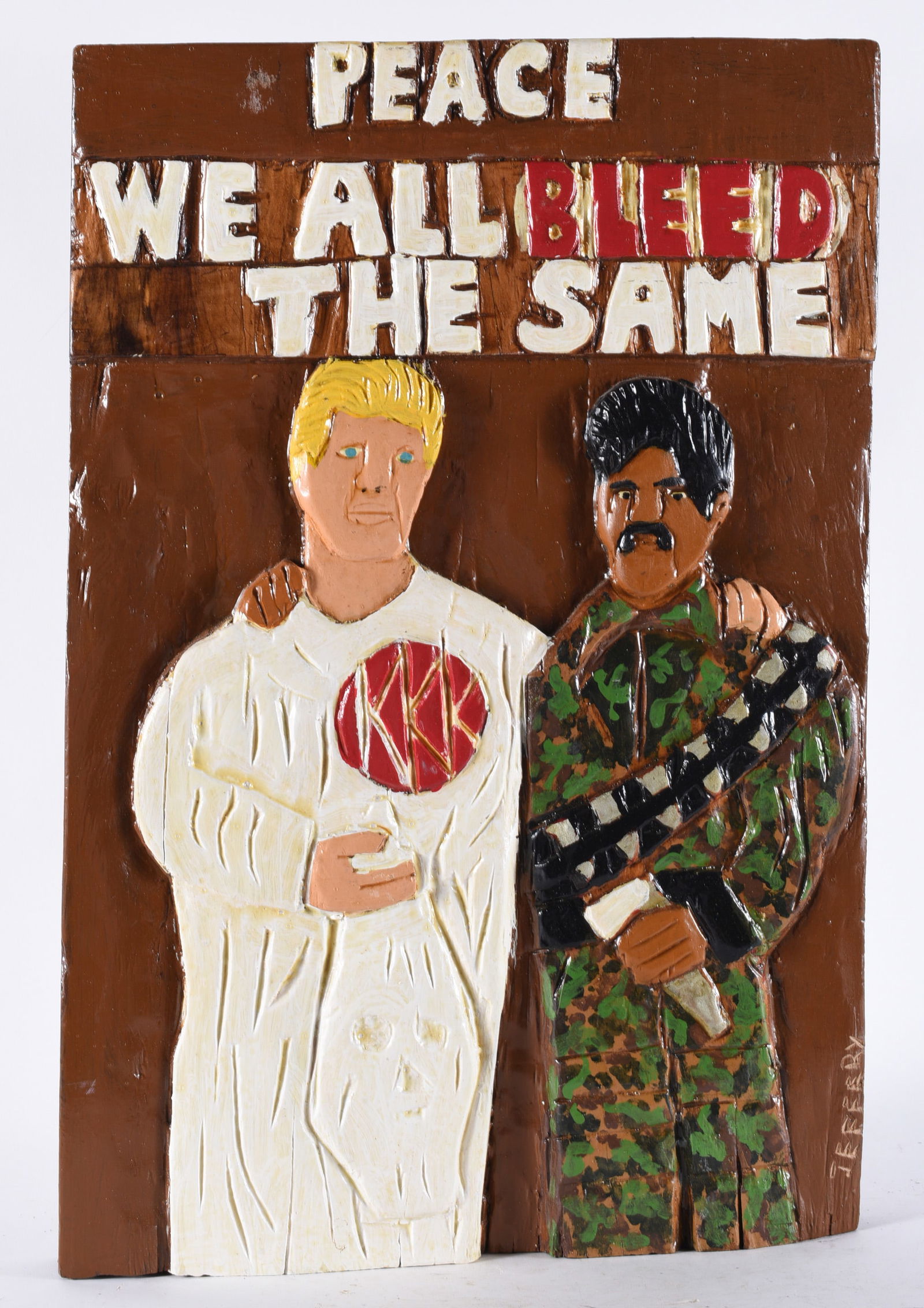 Edwin Jeffery Jr. Folk Art Wood Carving: 15" x 23" carved wood and paint, signed. Memphis, TN