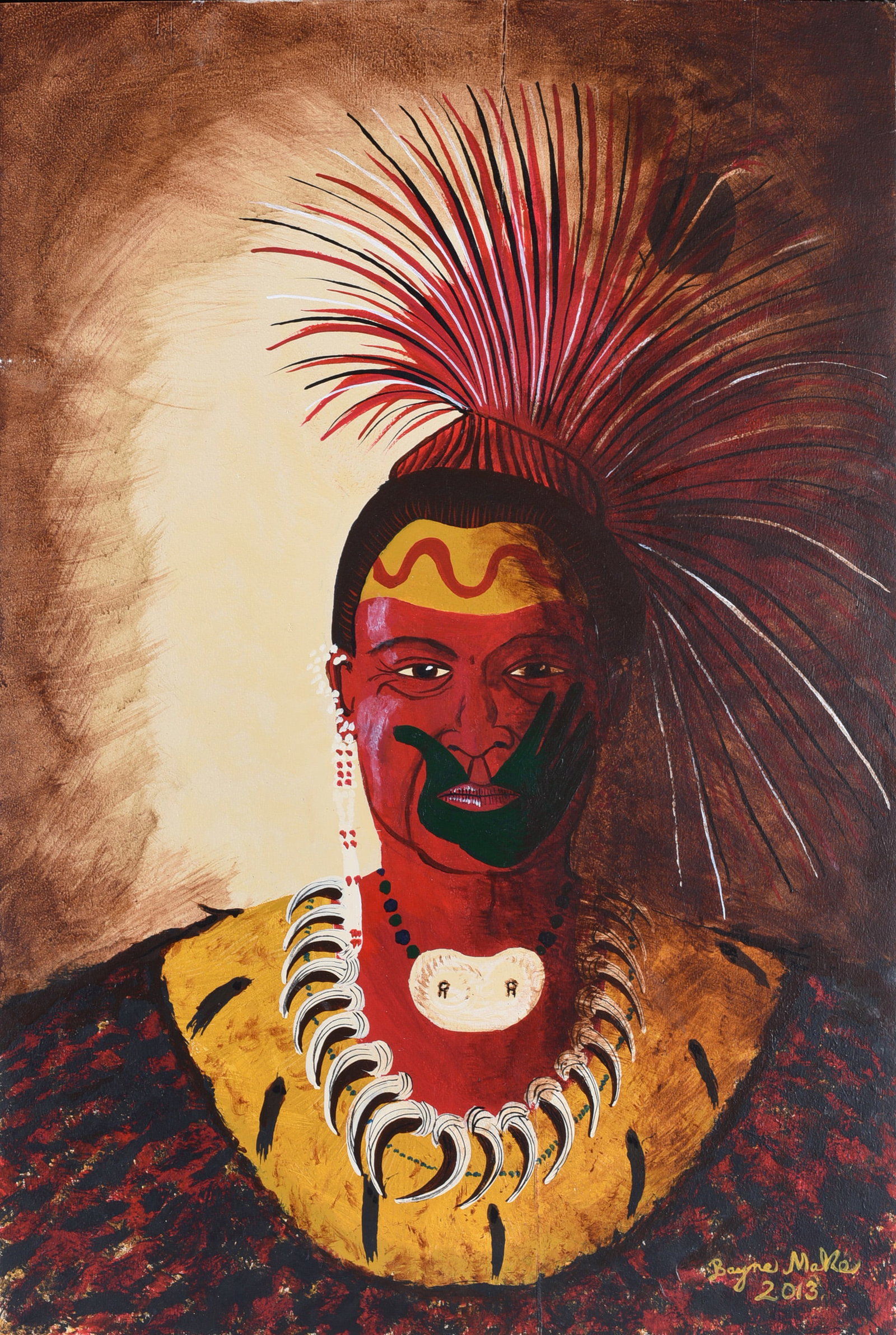 Michel Bayne Folk Painting: 24" x 36" paint on board, signed lower right and dated 2013.