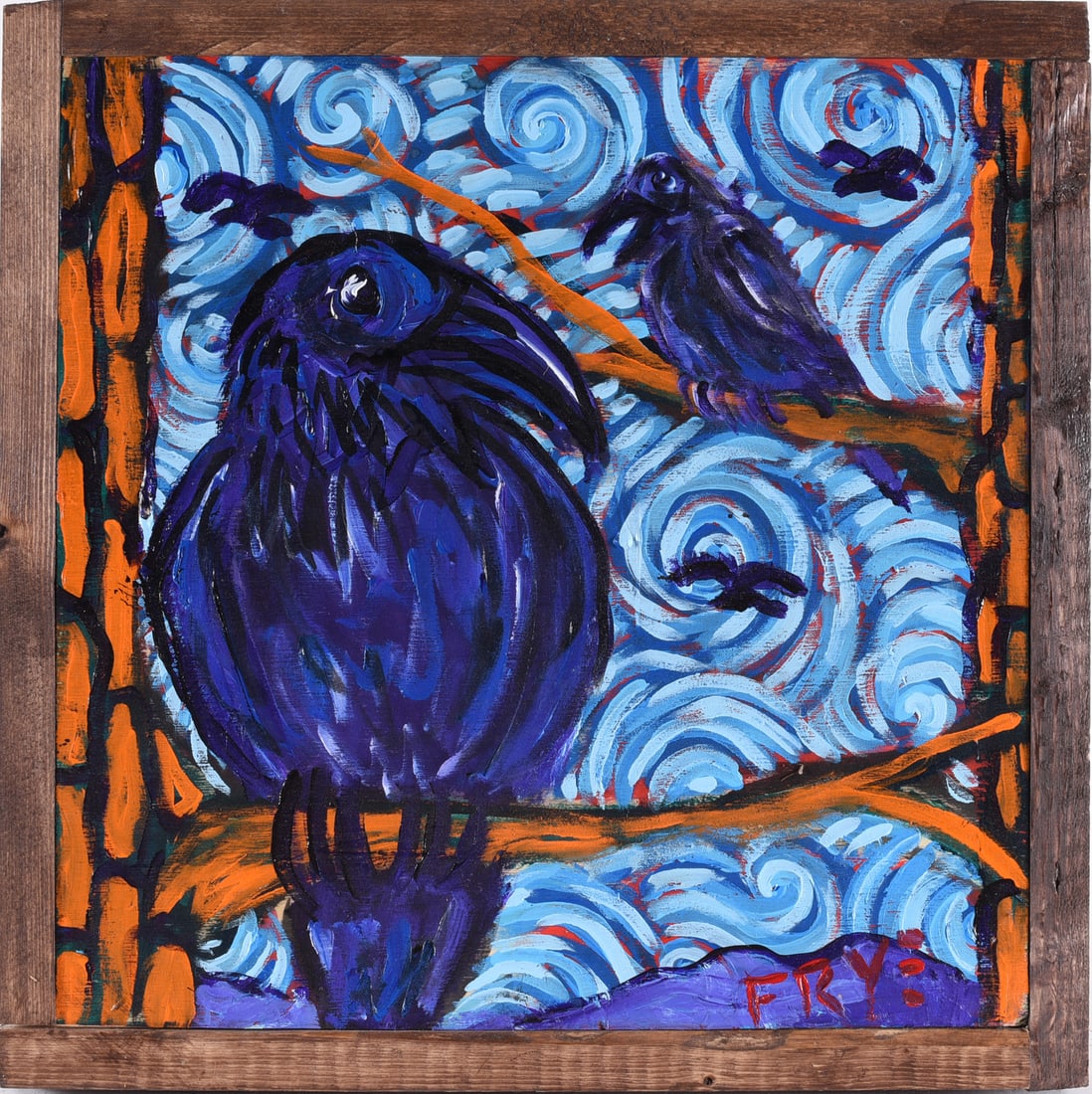 Charlie Frye Folk Painting: 13" x 13" paint on board. Framed. Signed lower right. North Carolina