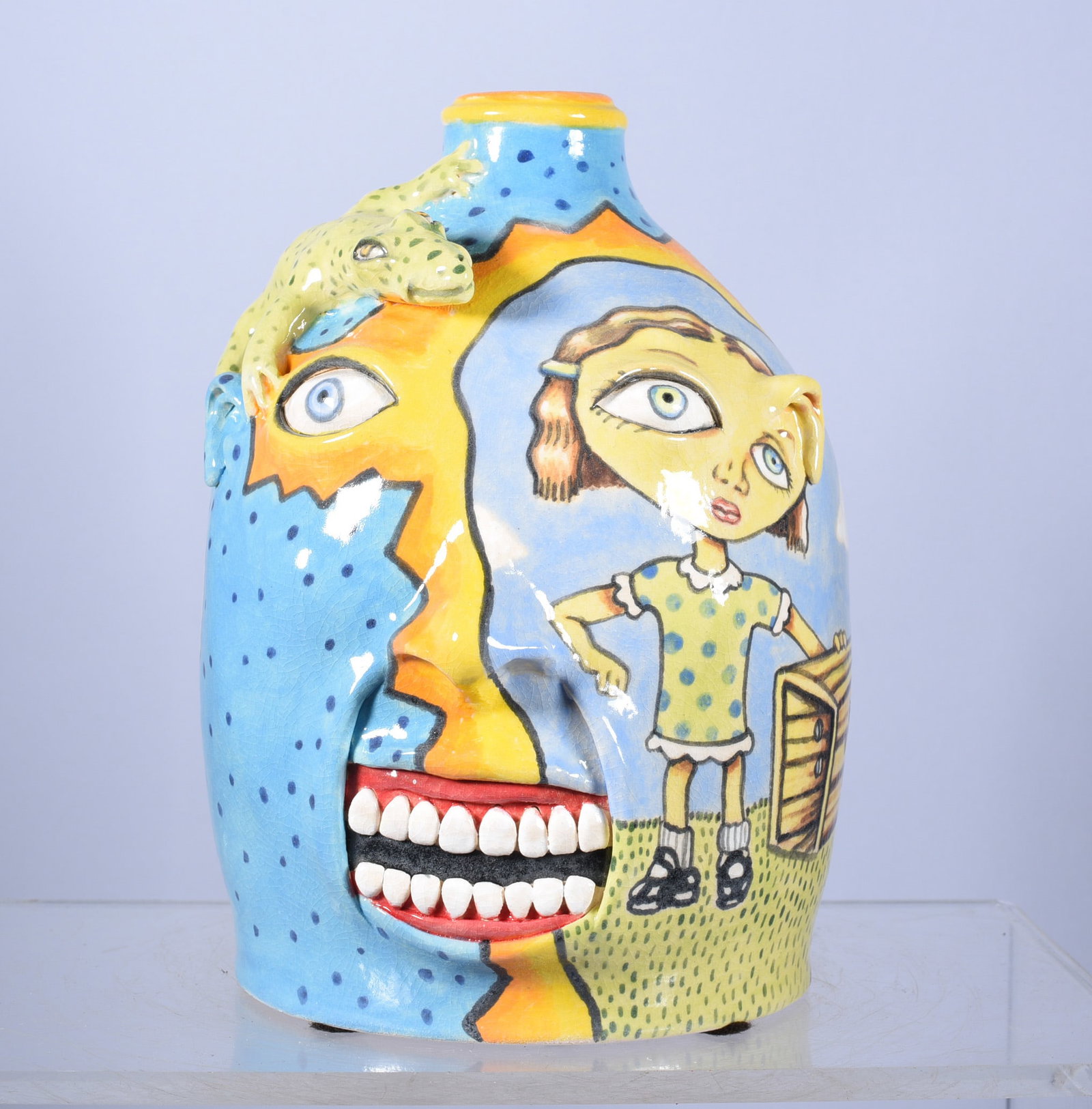 Stacy Lambert Folk pottery Jug 8" (1 of 5)