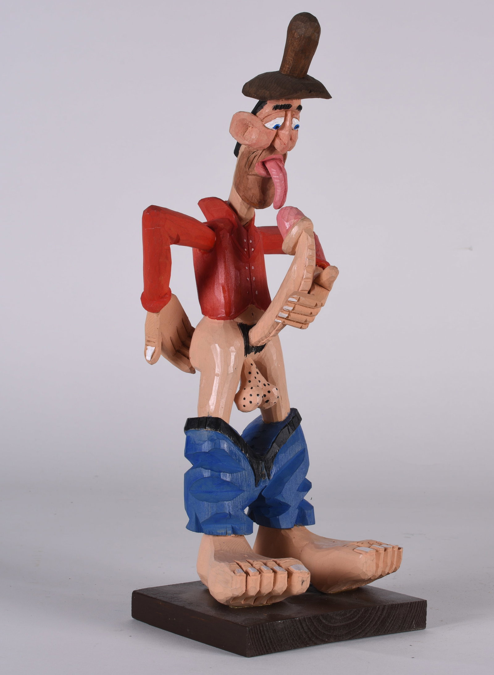 Harry Jennings Nude Wood Carving: 14.5'' folk art carving by Harry Jennings. A striking nude with large phallic piece. Very cool carving, signed.