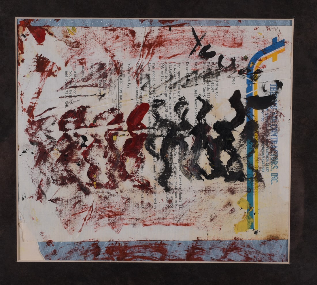 Purvis Young (1943 - 2010): Site 10.5" x 10" original painting by Purvis Young purchased directly from Purvis by the consigner in 1990. From the David Folds collection.