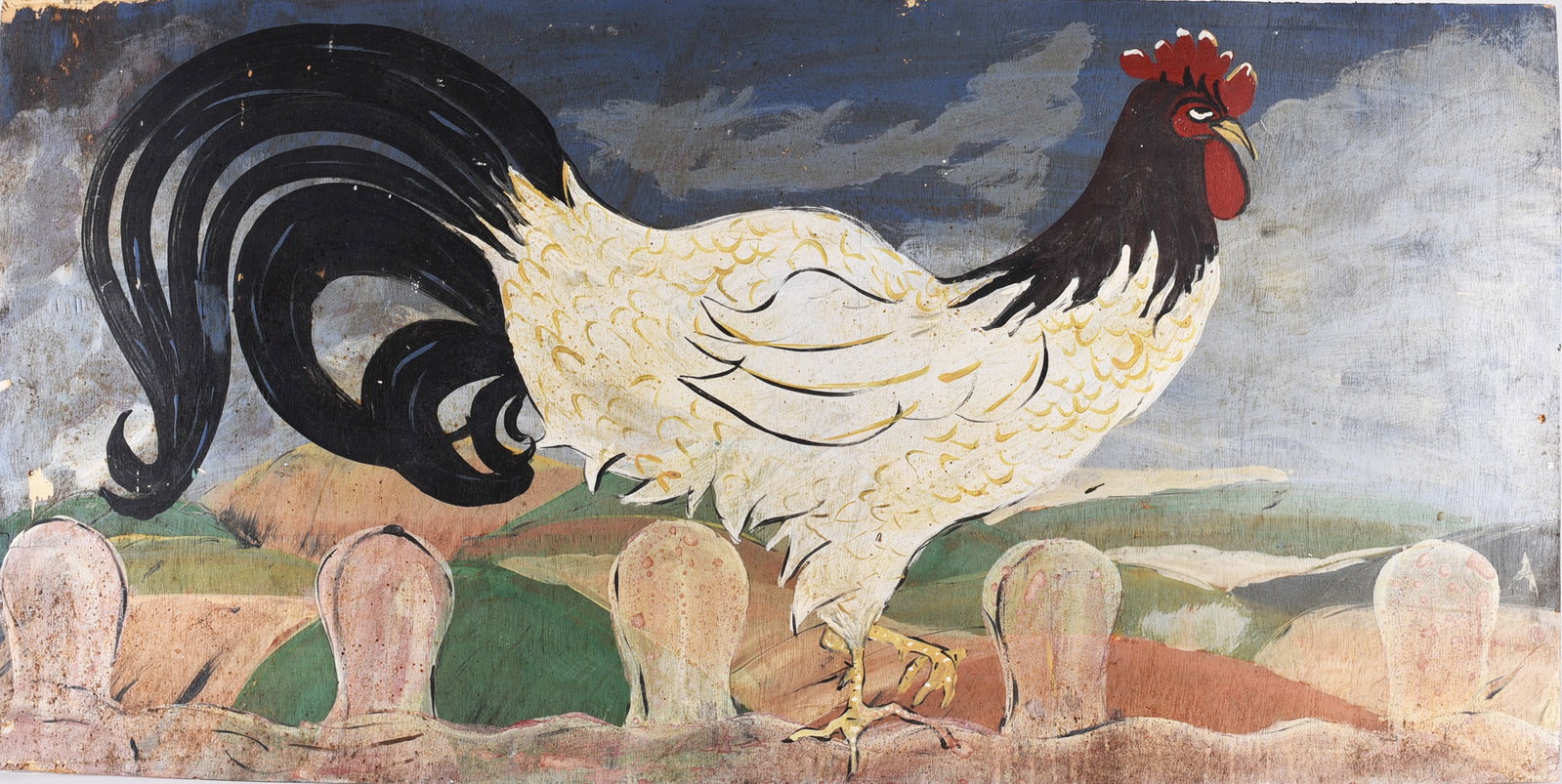 Anonymous Folk Art Painting: 48" x 23" paint on wood board, Not signed. Florida artist ca. 1980