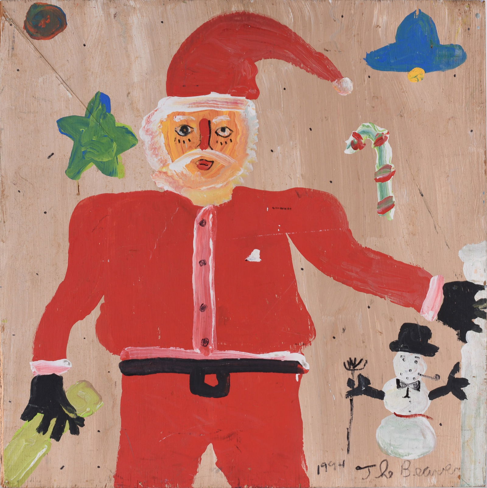 Robyn Beverland (1957 - 1998): 24" x 24" Robyn "The Beaver" Berverland. Paint on plywood. Signed lower right, dated 1994