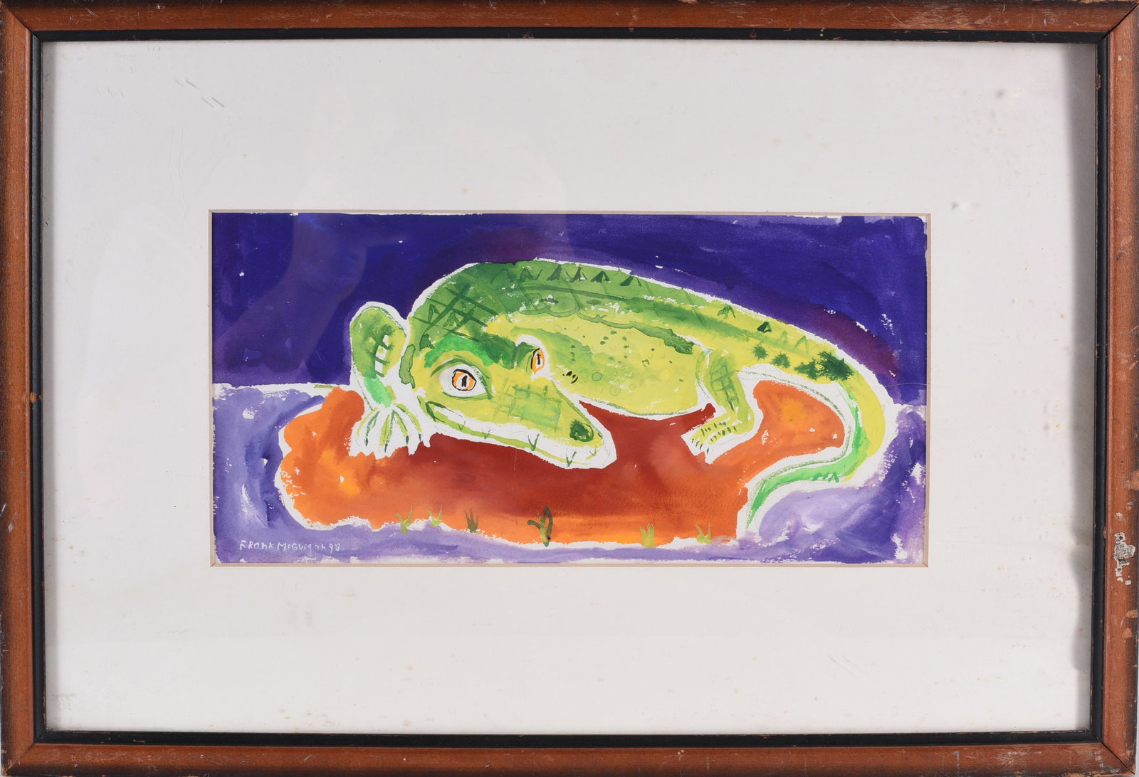 Frank McGuigah Folk painting: Site 11.5" x 6", Framed 18.5" x 13" water color and other media on paper, signed dated 1993