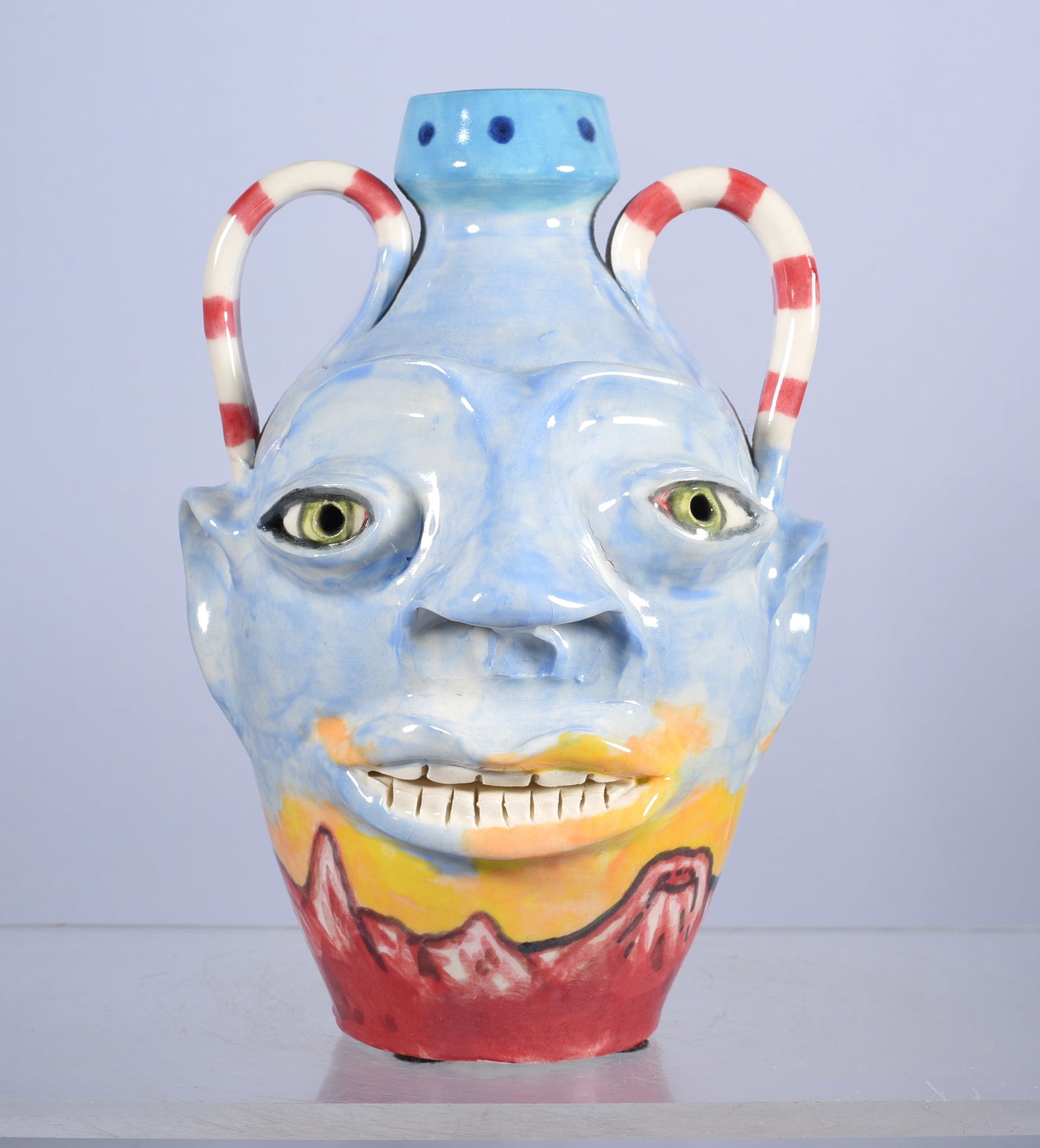 Stacy Lambert Folk Pottery with Randy Tobias: jug turned by Randy Tobias and painted by Stacy Lambert. Fired. Signed on bottom and side.