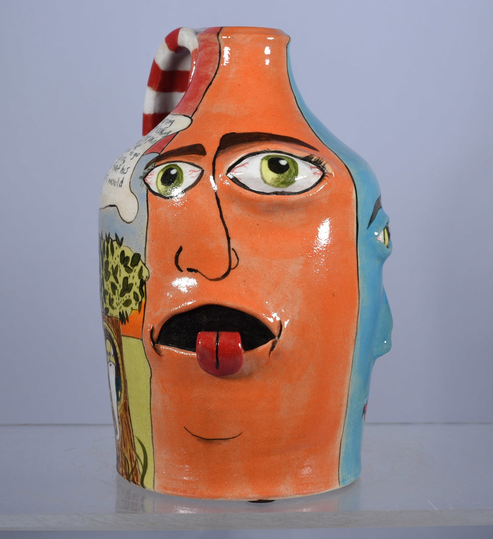 Stacy Lambert Folk Pottery with Nadine Lambert: jug turned by Stacy Lambert, face applied by Nadine Lambert. Signed on bottom and dated.