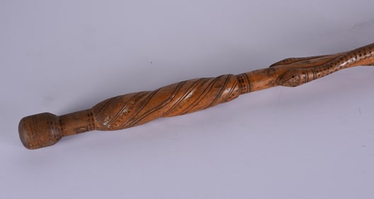 Folk Art Carved Snaek Cane