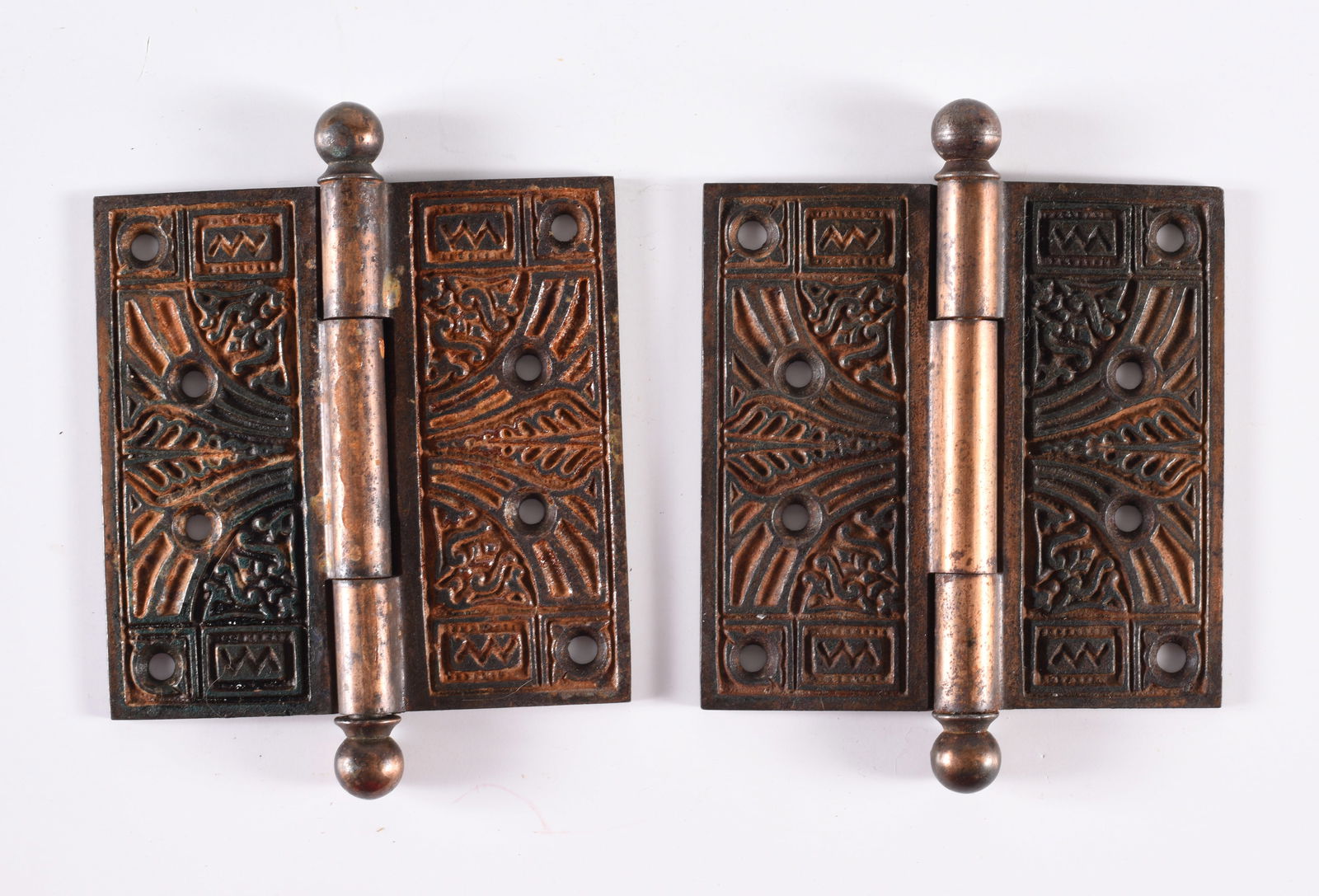Antique Decorative Hinges: 4" x 4" decorative hinges. Ca. 1900