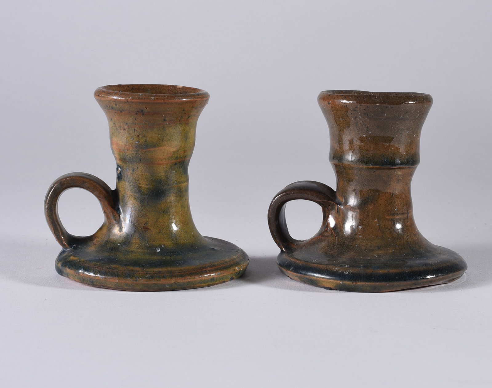 Auman Pottery Candle Sticks: 3.5" candle sticks by Auman Pottery. Not signed. Early ca. 1950