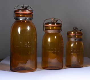 Antique Amber Globe Fruit Jar Group