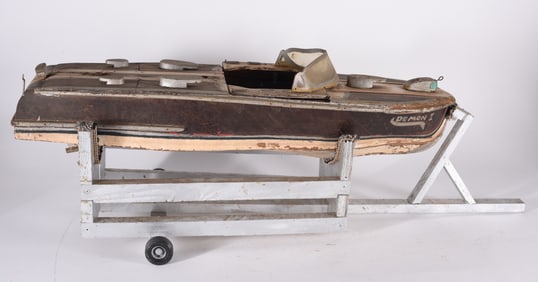 Folk Art Hand Made Wooden Boat