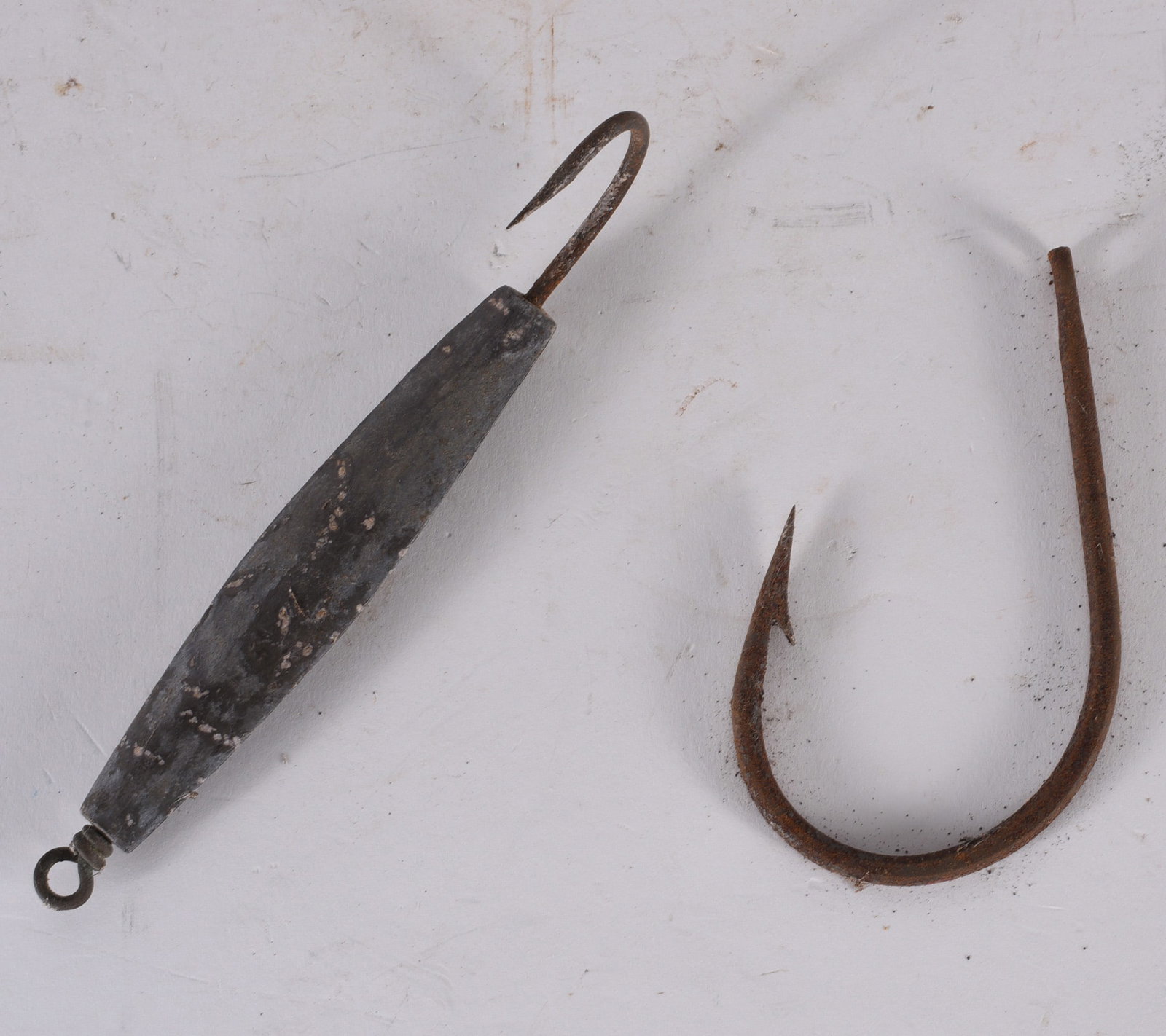Antique Fishing Hooks: Hook 4" x 2.5", Lure 7" from the collection of Dr. Richard Seed.