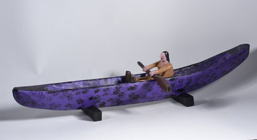 Jim Lewis Carved Canoo and Indian