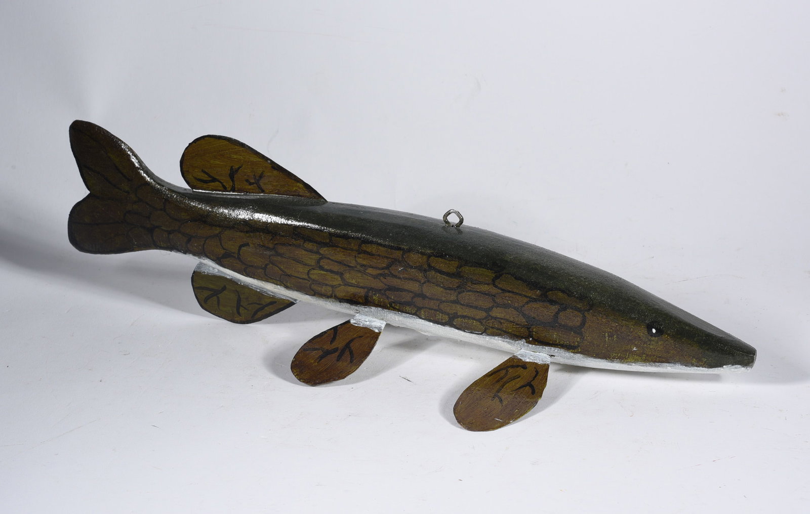 R. Foster Carved Wooden Fish: 14" carved wood and paint. Signed.