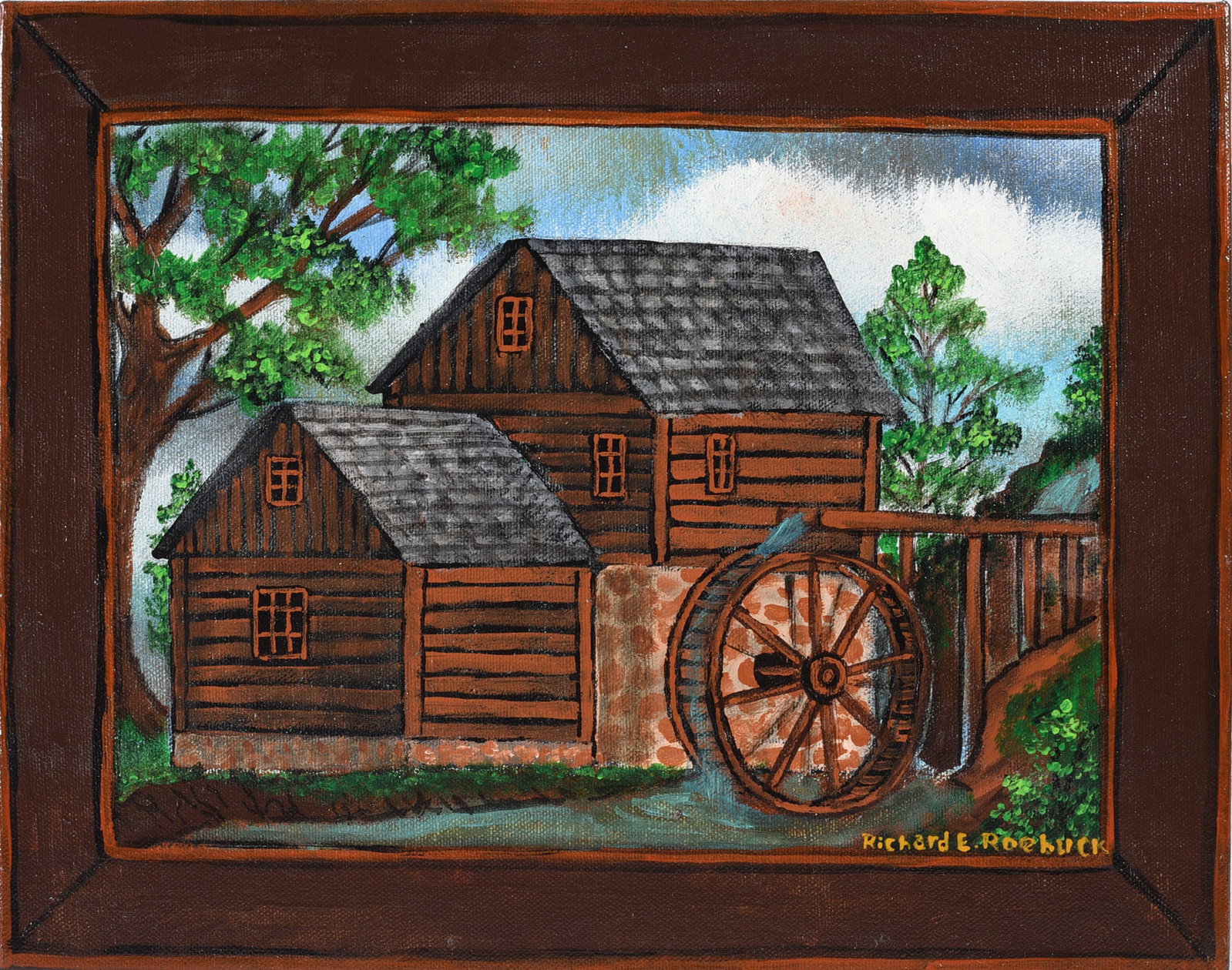 Richard Roebuck Folk Art Painting: 14"x11" paint on canvas, signed. African American, Georgia.