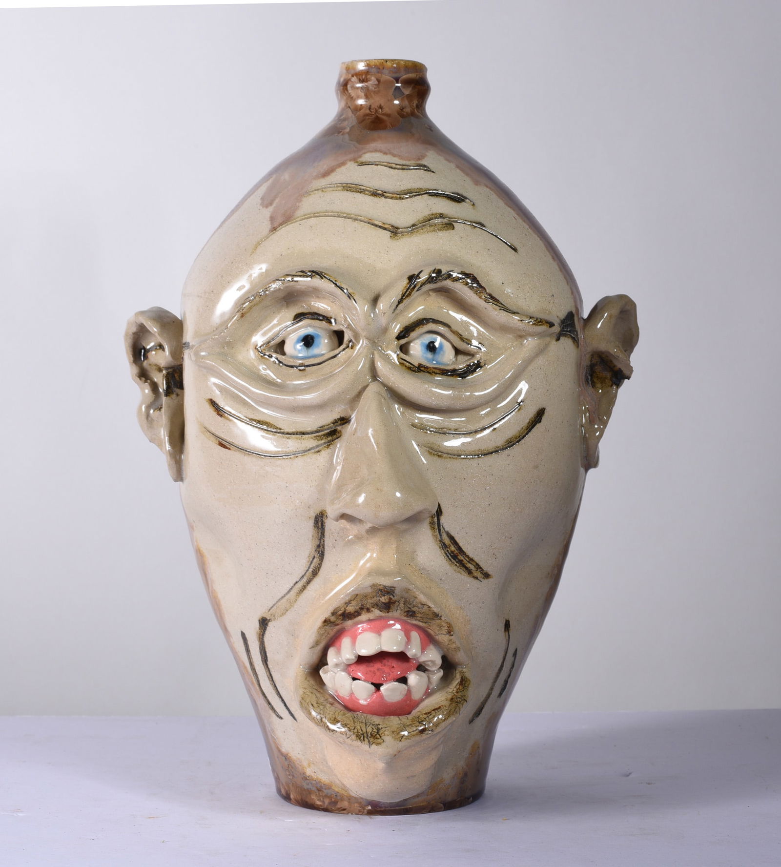 William Kennedy Crystalline Face Jug Uwharrie Pottery (1 of 3)