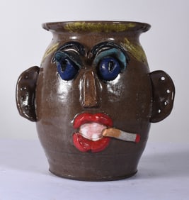 Folk Pottery Face Jar