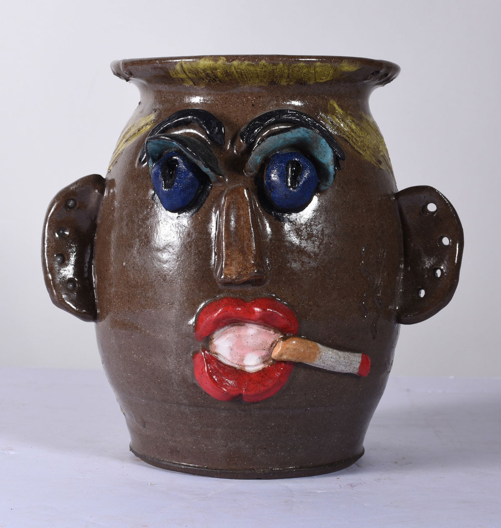 Folk Pottery Face Jar (1 of 3)
