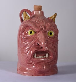 Folk Pottery Devil Face Jug
