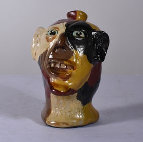 Folk Pottery Face Jug signed ELM
